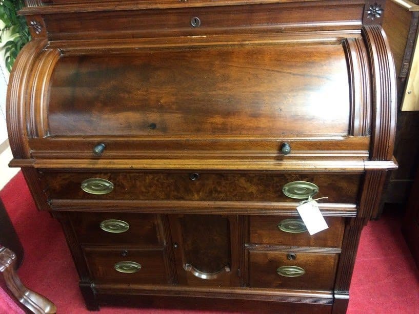 Antique Cylinder Roll Top Desk Secretary With Bookcase Top