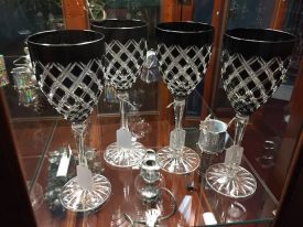 Black Cut to Clear Vintage Crystal Goblets.