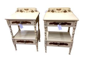 Pair of Hitchcock Stenciled Cream Nightstands