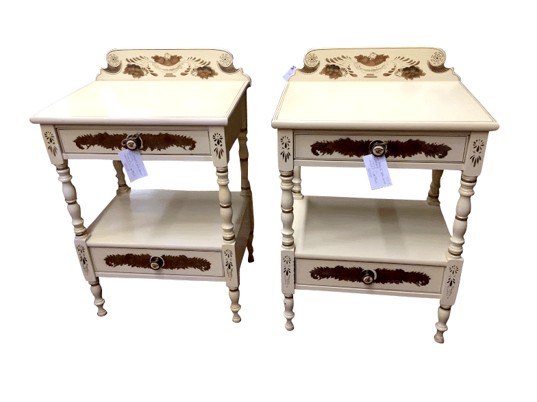 Pair of Hitchcock Stenciled Cream Nightstands