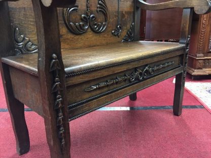 Oak Antique Carved Bench Settee "Sold" - Image 3