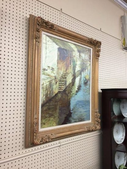 Vintage Original Oil Painting signed Xue Jian Xin - Suzhou Canal - Framed - Image 4
