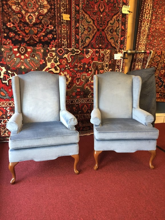 blue wing back chairs