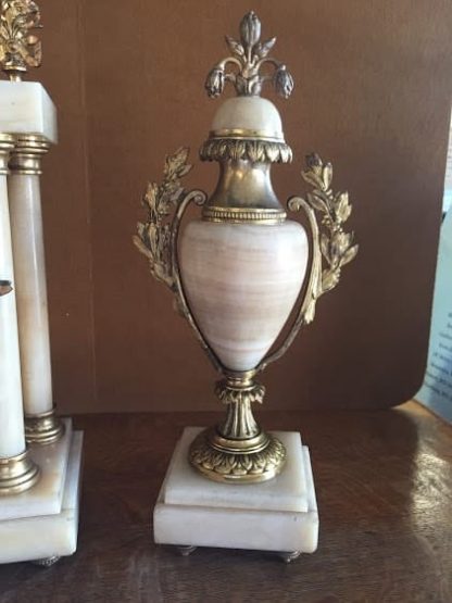 Antique Marble and Brass French Clock & Garniture Set - Image 2