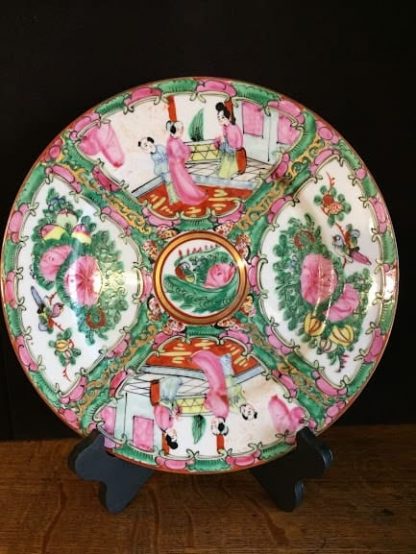 Rose Medallion Chinese Porcelain Plate Vintage Hand Painted 10.25" Diameter - Plate II - Image 2