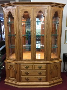 Keller Oak Lighted Hutch Cabinet