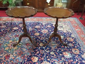 Carved Mahogany Pedestal End Tables