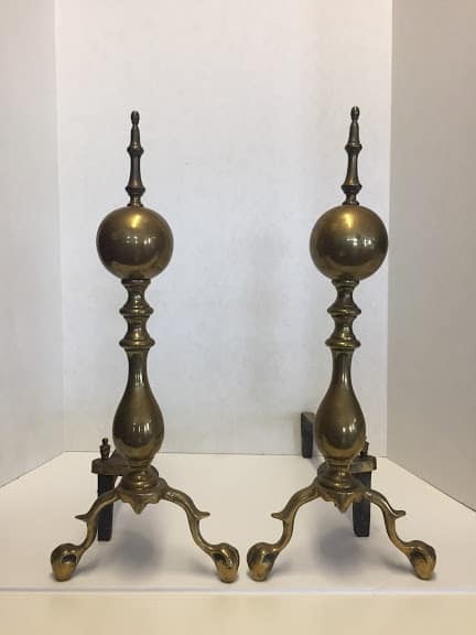 Brass Andirons with Ball and Claw Feet