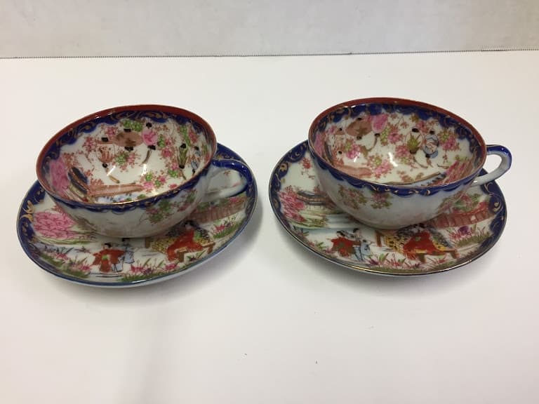 Pair of Blue Rose Medallion Cups and Saucers