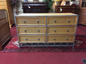 Wicker and Metal Six Drawer Dresser