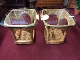 Lane Ventura Rattan Glass Top End Tables