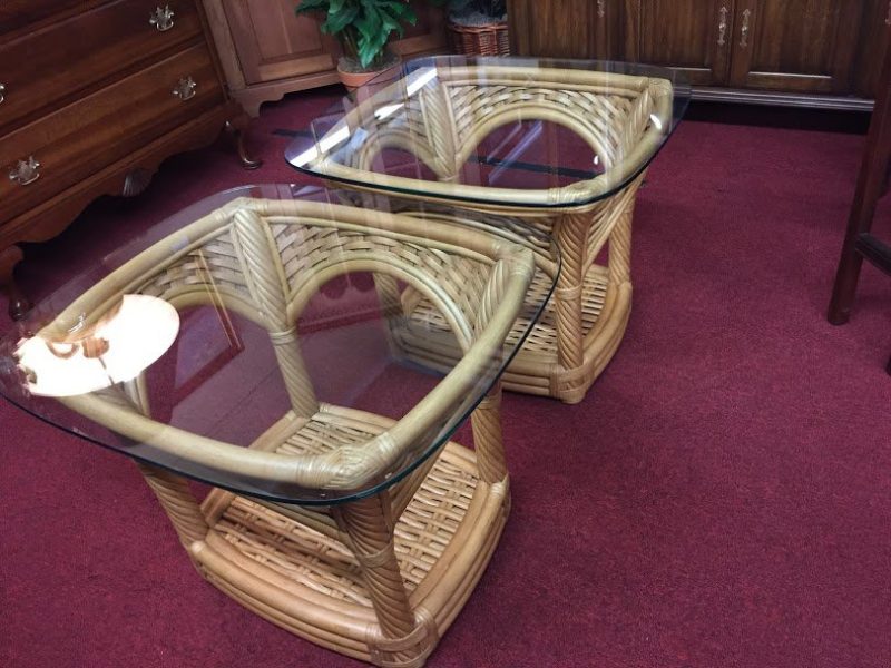 Lane Ventura Rattan Glass Top End Tables