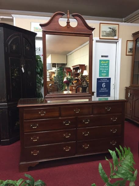 Knob Creek Nine Drawer Dresser With Mirror, Antique Cherry Wood Dresser With Mirror