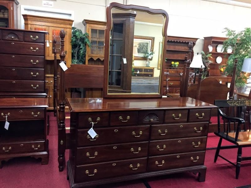 Statton Cherry Dresser with Hanging Wall Mirror