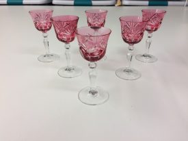 Pink Cut to Clear Cordials, Set of Six