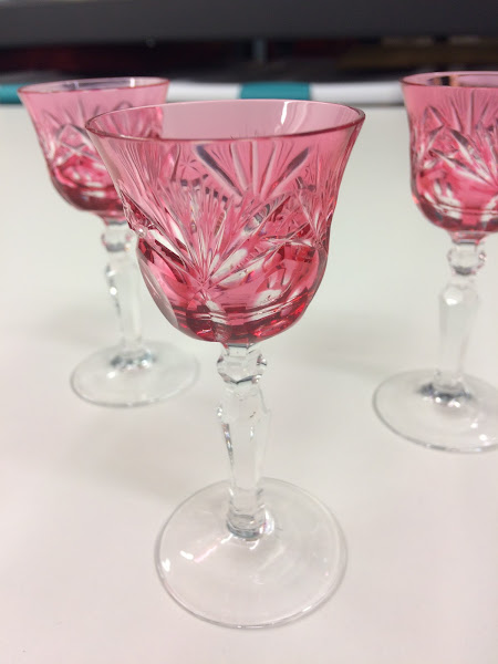 Pink Cut to Clear Cordials, Set of Six