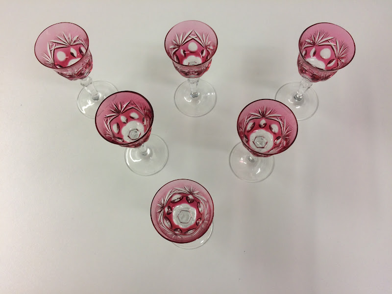 Pink Cut to Clear Cordials, Set of Six