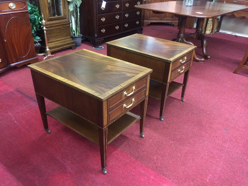 Vintage Mahogany Inlaid End Tables, the Pair