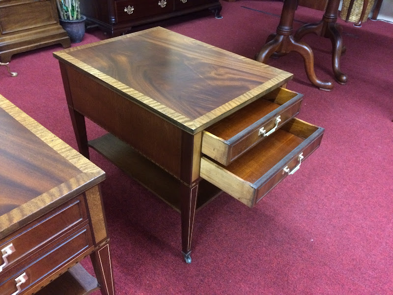 Vintage Mahogany Inlaid End Tables, the Pair