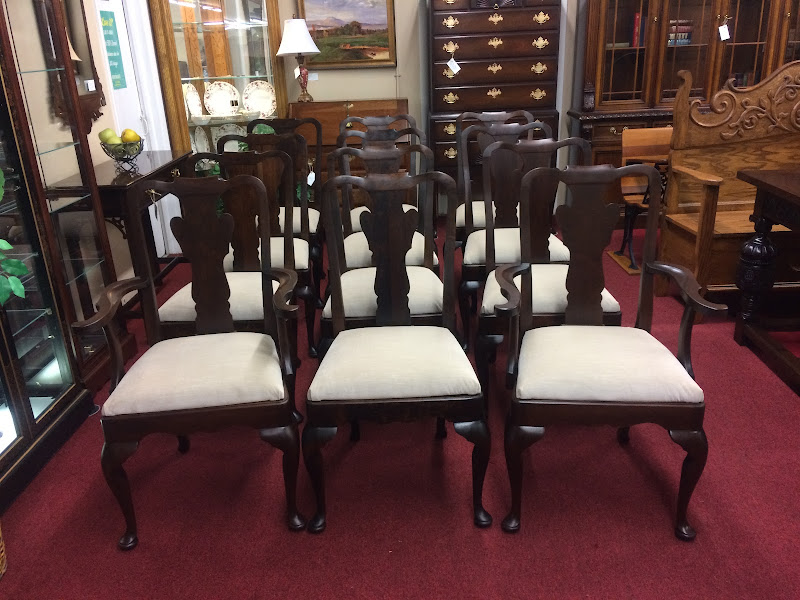 Vintage Dining Chairs, Queen Anne Style, Set of Twelve