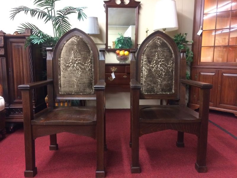 Antique Gothic Chairs, Oak Furniture, The Pair