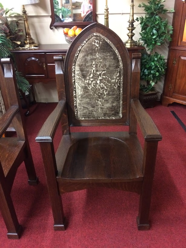 Antique Gothic Chairs, Oak Furniture, the Pair
