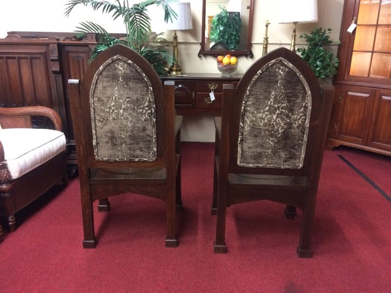 Antique Gothic Chairs, Oak Furniture, the Pair