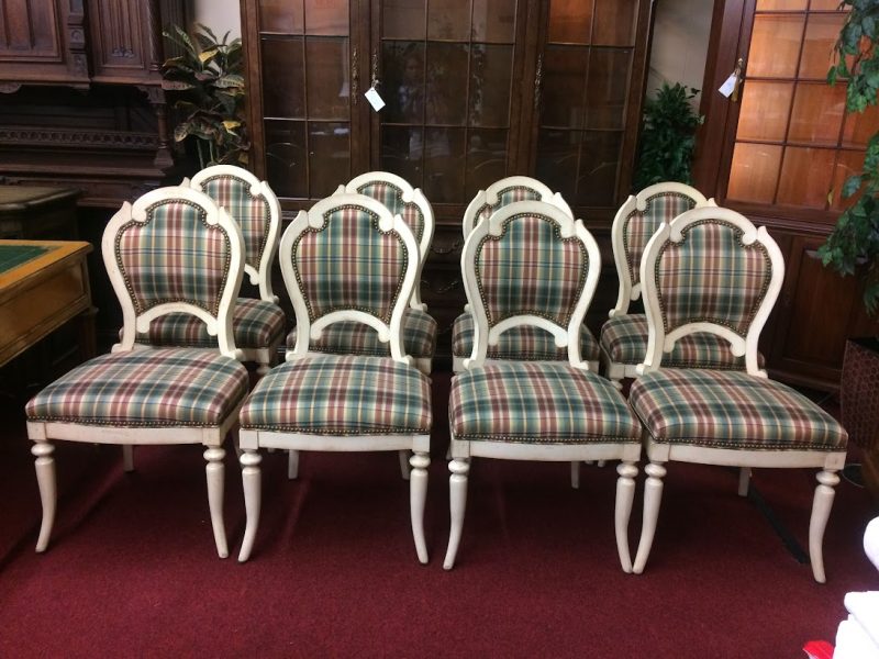 Vintage French Country Dining Chairs, Hickory White Furniture, Set of Eight