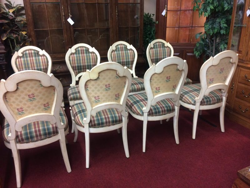 Vintage French Country Dining Chairs, Hickory White Furniture, Set of Eight