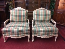 Vintage Country French Bergère Chairs, the Pair