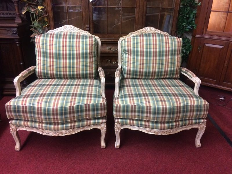 Vintage Country French Bergère Chairs, The Pair