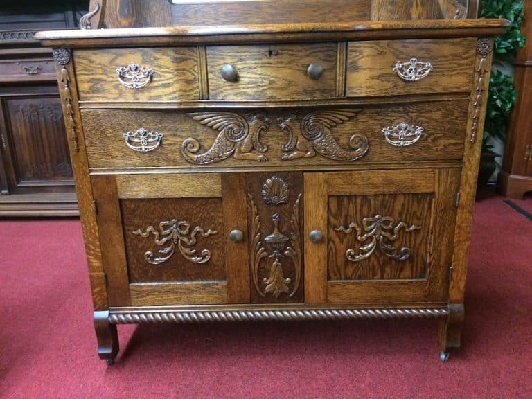 Antique Oak Sideboard, Carved Buffet - Image 10