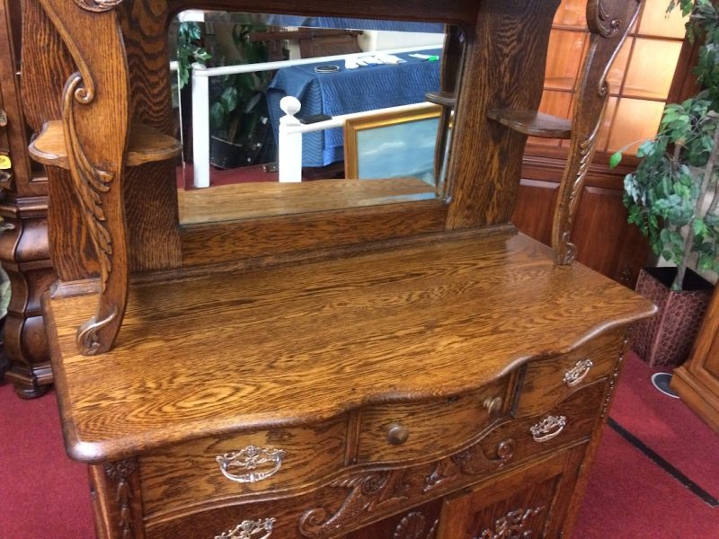 Antique Oak Sideboard, Carved Buffet