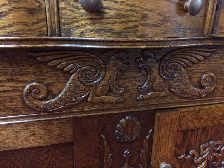 Antique Oak Sideboard, Carved Buffet - Image 12