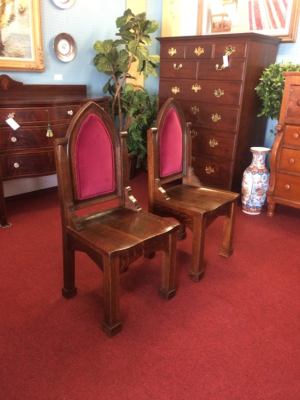Antique Gothic Chairs, Quartersawn Oak, The Pair