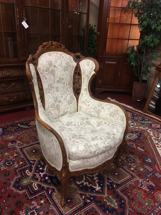 Antique Carved Wing Chair, French Style Accent Chair