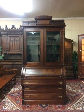 Antique Victorian Secretary Desk, Walnut Cylinder Desk