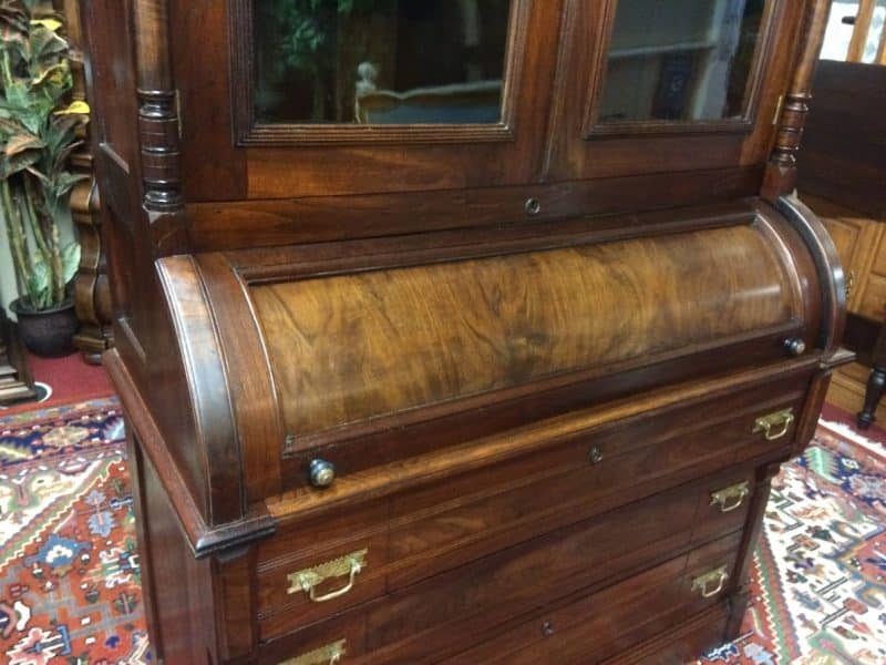 Antique Victorian Secretary Desk, Walnut Cylinder Desk