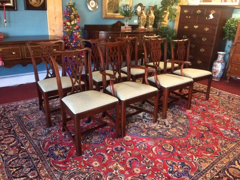 Vintage Dining Chairs, Chippendale Style Chairs, Set of Eight
