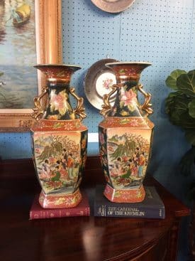 Vintage Ceramic Vases, Cloisonne Style, the Pair