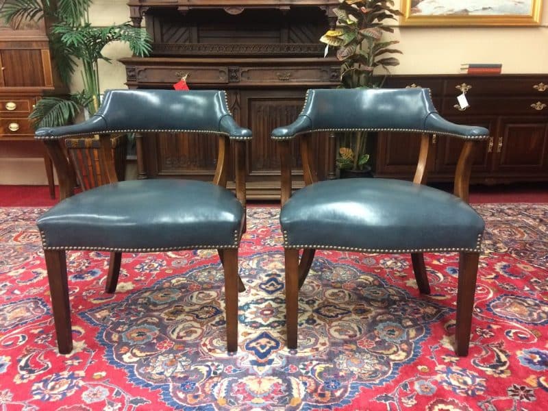 Vintage Leather Arm Chairs, Banker Style Chairs, the Pair