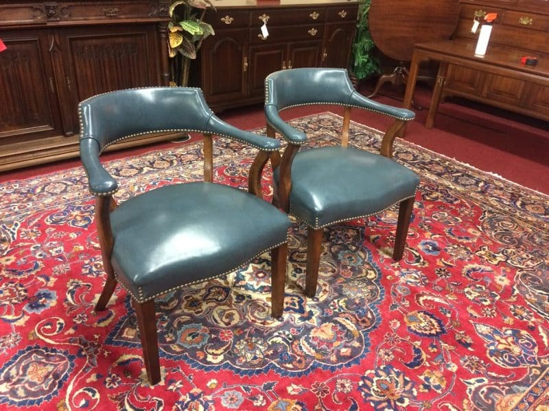 Vintage Leather Arm Chairs, Banker Style Chairs, the Pair