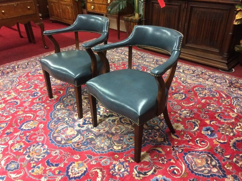 Vintage Leather Arm Chairs, Banker Style Chairs, the Pair