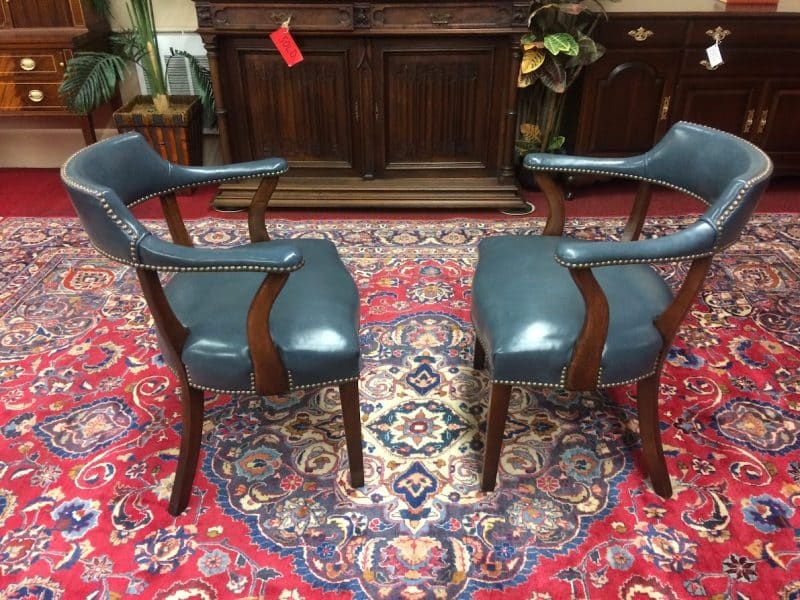 Vintage Leather Arm Chairs, Banker Style Chairs, the Pair