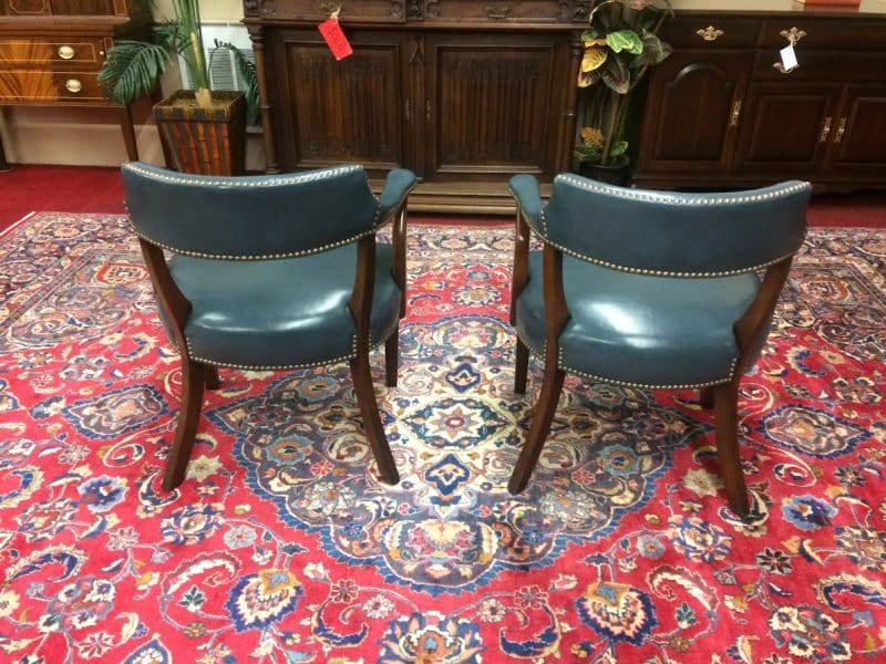 Vintage Leather Arm Chairs, Banker Style Chairs, the Pair