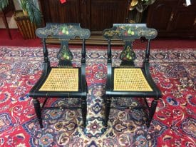 Vintage Paint Decorated Plank Chairs, the Pair