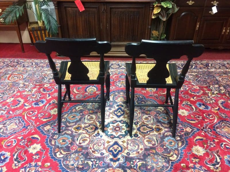 Vintage Paint Decorated Plank Chairs, the Pair