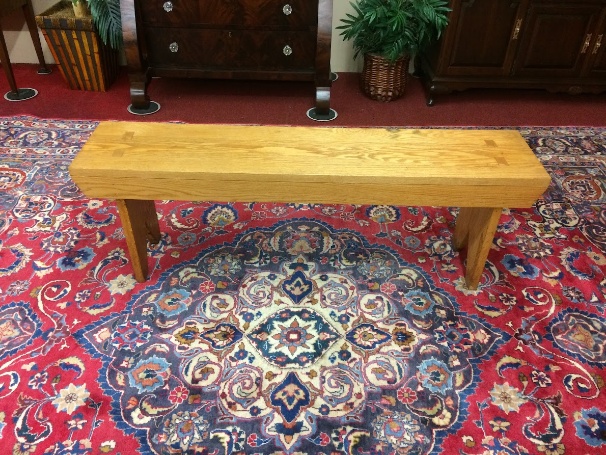 Vintage Oak Bench, Mortised Oak Bench