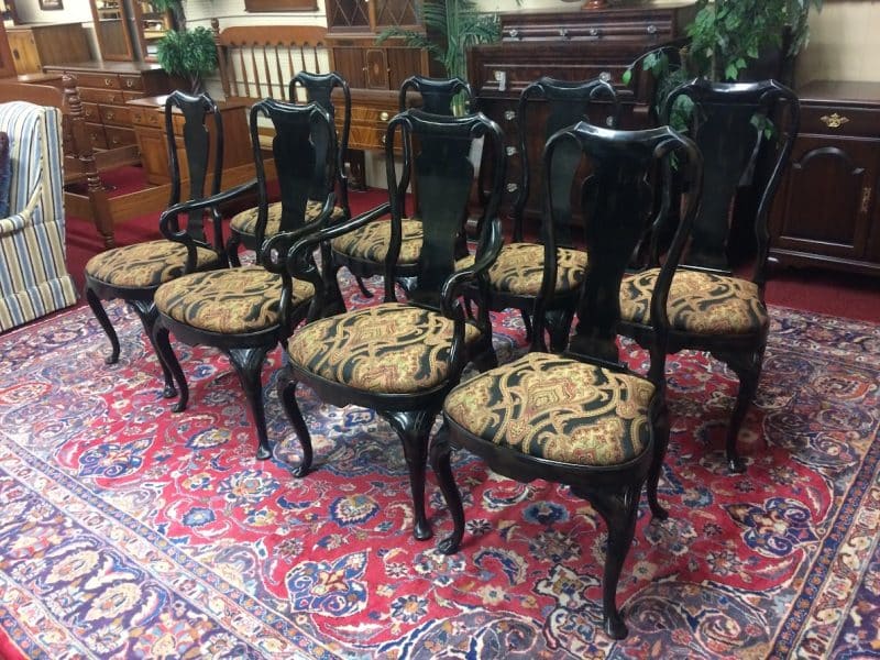 Vintage Dining Chairs, Black Dining Chairs, Set of Eight