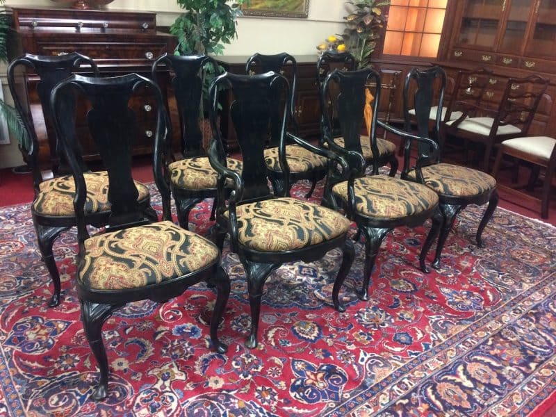 Vintage Dining Chairs, Black Dining Chairs, Set of Eight